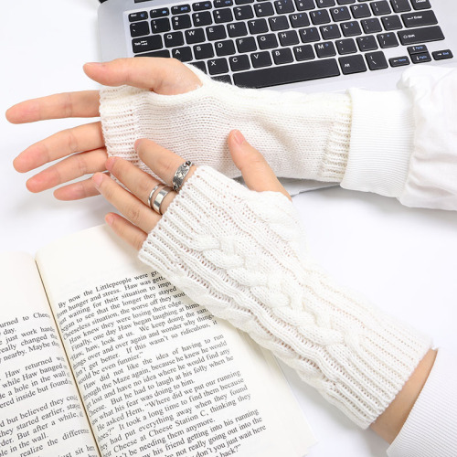 暗黑色山本半指手套女ins潮范原宿风男麻花手套护腕毛线针织露指