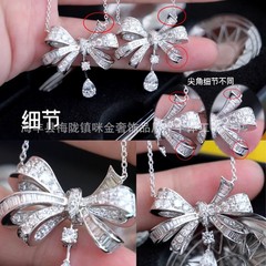 高版本V金格拉芙蝴蝶结水滴项链925纯银镀18K金镶钻CNC精雕批发