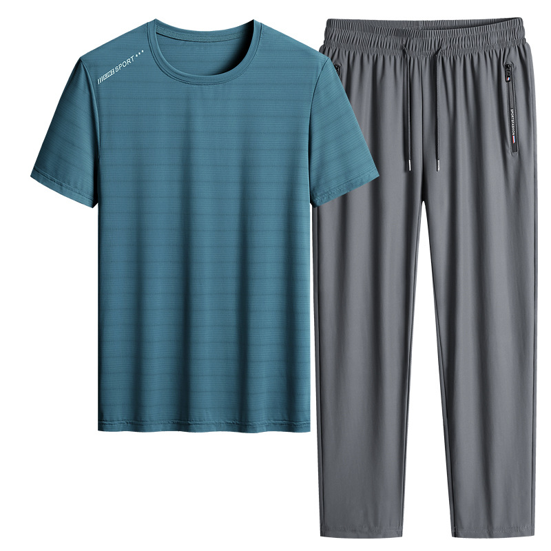 M - 8X set de hielo de verano camiseta hombre papá manga corta juego deportivo de mediana edad secado rápido juego de dos piezas
