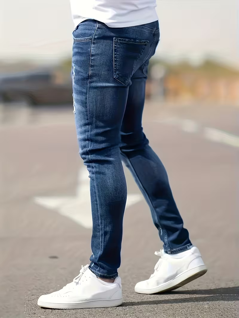 Jeans uomo slim fit stretch denim strappati stile casual_voghion.com