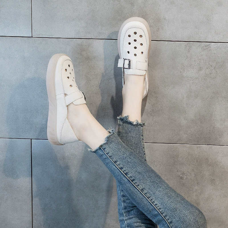 Женские сандалии из натуральной кожи с мягкой подошвой, обувь для беременных, обувь с закрытым носком, 2024 летняя обувь для медсестер с пряжкой, двусторонние ленивые сандалии