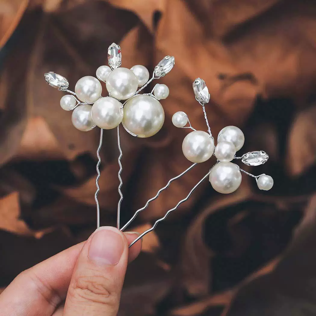 Silver Chinese hairpin from pearl, accessory for bride, Amazon