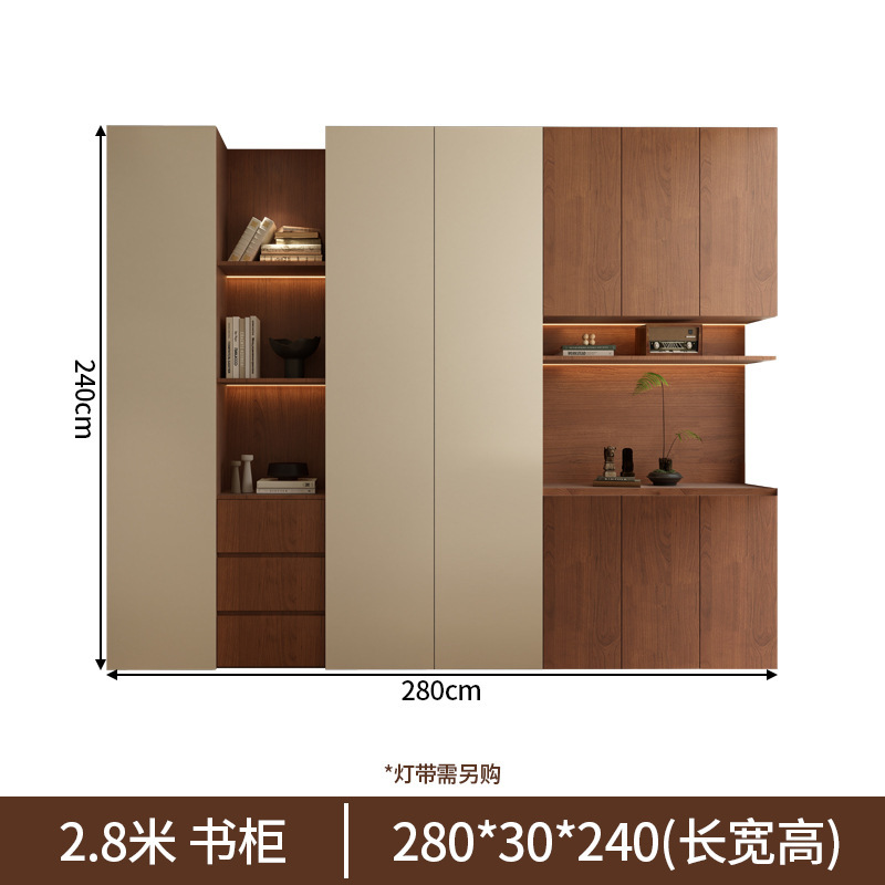 奶油复古风书柜书房储物柜落地式收纳柜新中式胡桃木家用家具书柜|undefined
