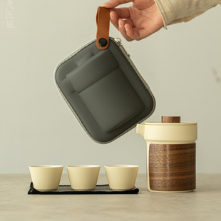 Creative Travel Tea Set suit Outdoor Portable Camping One Pot Three Cups Express Cup Simple Ceramic Tea Set Accompanying Gift