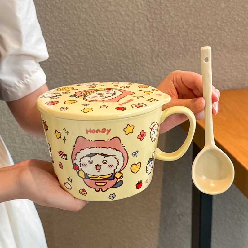 ウサキのカップラーメンの碗は蓋を持っています。家庭用陶磁器のカップラーメンの学生のナットの粉の碗はラーメンの碗のスープの食器を食べます。|undefined
