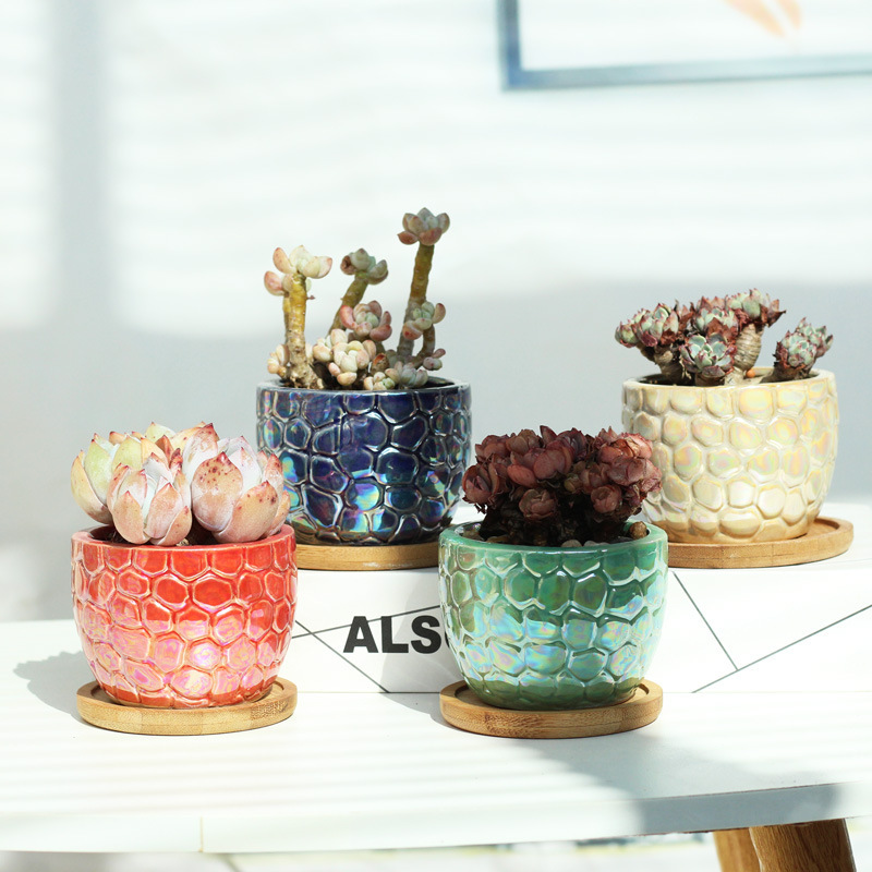 Aurora succulent plant flower pot stoneware breathable pot simple flow glaze pot Amazon explosion combination flower pot wholesale