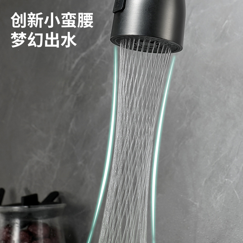 Chapado de agua pistola gris pull-out grifo de la cocina del hogar sobrealimentado plato universal lavabo caliente y fría a prueba de salpicaduras grifo