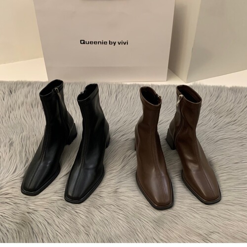 High-end white Martin ankle boots, French-style thin winter boots for spring and summer, lined slim women's boots