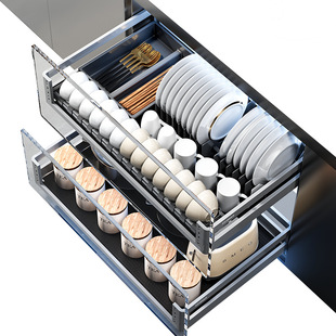 Higold Cabinet L Series Upgraded Version Pull Basket 304 Stainless Steel Nano Anti-Base Drawer Pull Basket Double Layer Bowl Basket