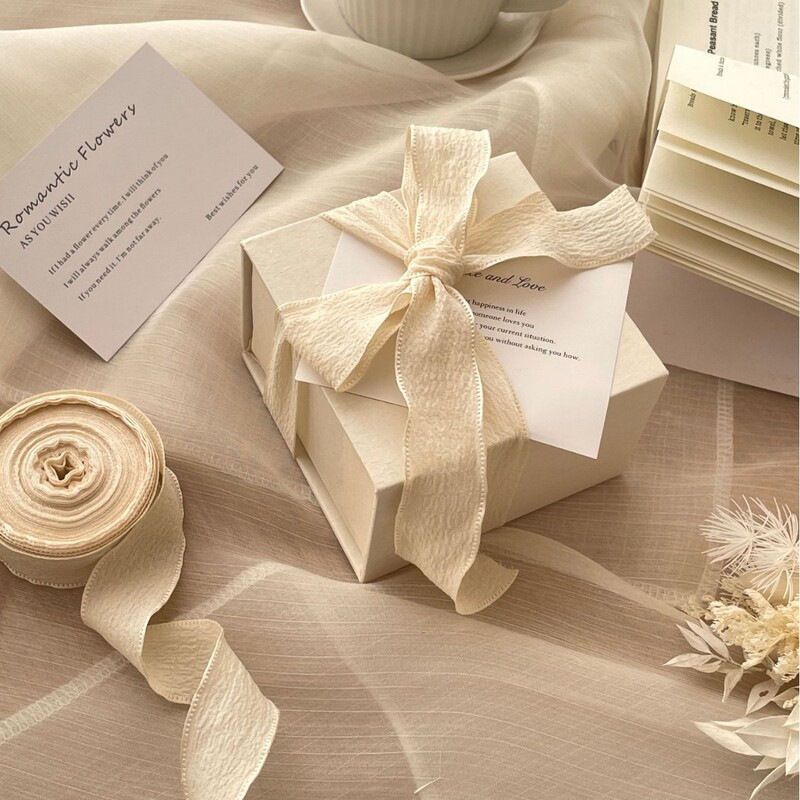 Korean-Style Narrow Pleated Ribbon Gift Wrapping Rope with Textured Fabric Ties for Flowers, Ins-Style Aesthetic
