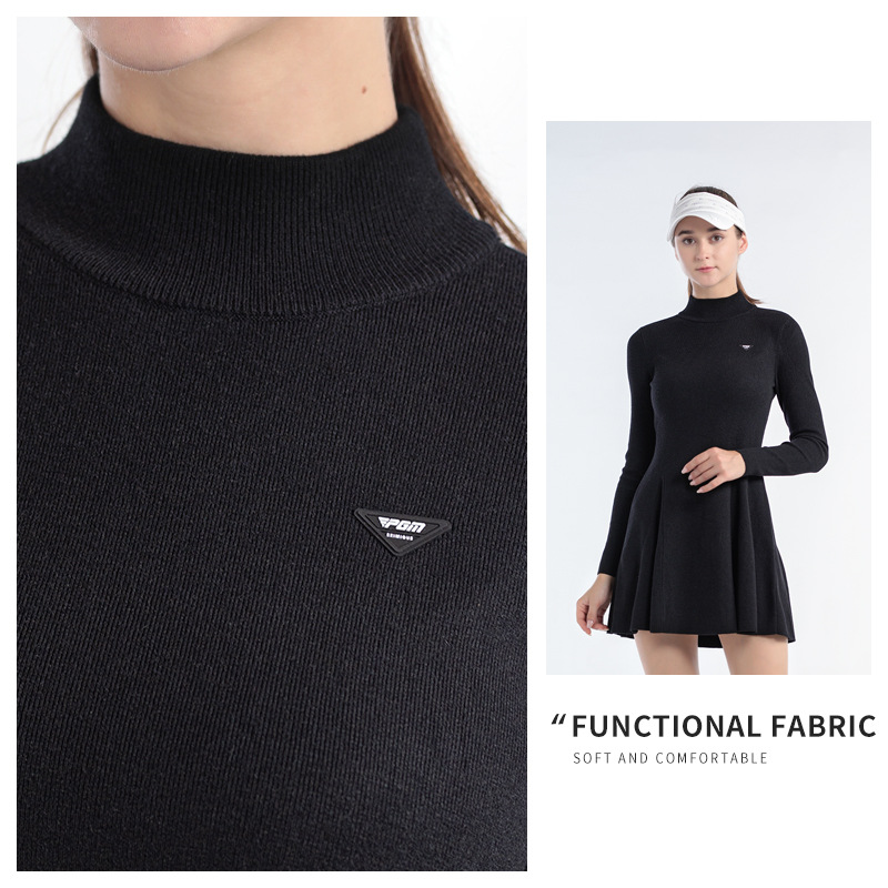 Váy len golf PGM cổ tròn dáng ôm giữ ấm thu đông — Qz093-màu Hồng, Qz093-màu Đen