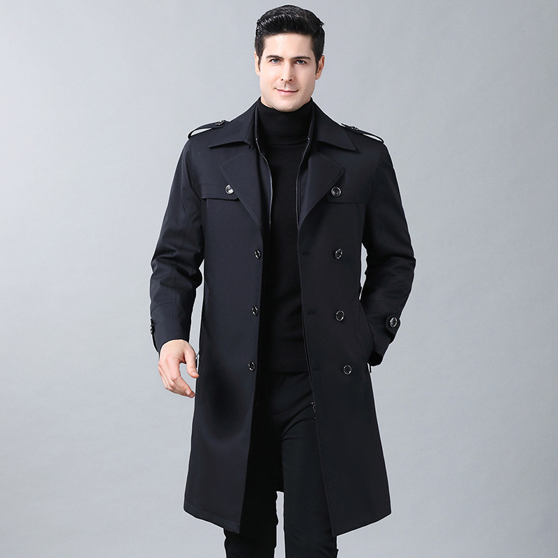 Men's Autumn And Winter High-end Mid-length Windbreaker Youth Casual Business Thickened Liner Warm Men's Top Jacket