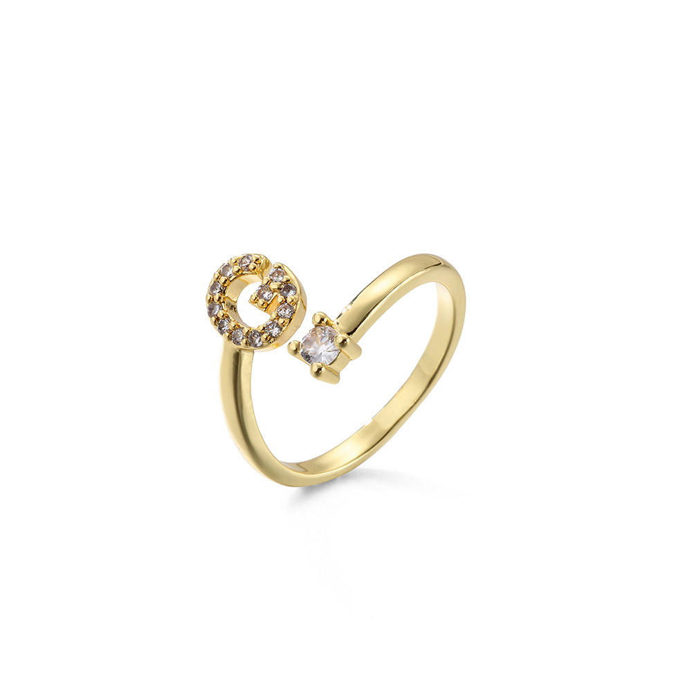 2g Weight Travel Occasion Copper Material Letter Pattern Women'S Gender Plating Design White, Gold Color Wholesale New Micro-inlaid Letter Zircon Copper Open Ring Nihaojewelry 12