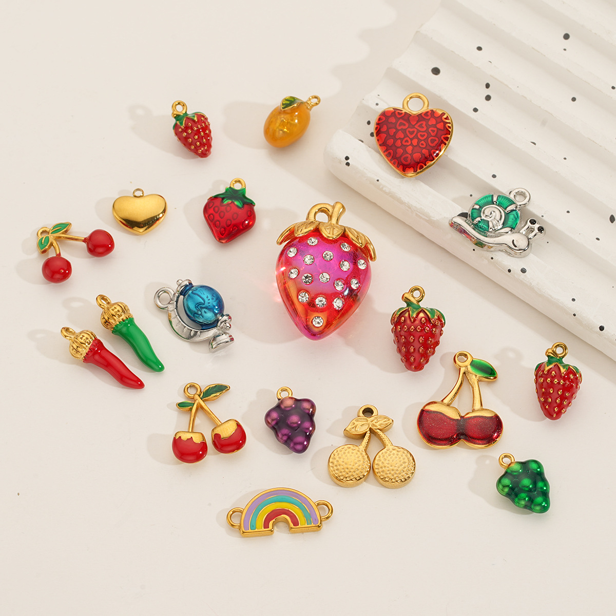 125g Weight Pendant Jewelry Making Type 11 * 15mm, 16*18.5mm, 6*20.5mm Jewelry Making Size Zircon Inlay Material DIY Jewelry Accessories Classification 1 Piece Quantity 304 Stainless Steel Material Rainbow, Cherry, Strawberry, Snails, chili Pattern All Seasons Season Polished Finish Enamel, Inlay Design Sweet Style 1 Piece 11 * 15mm 16*18.5mm 6*20.5mm 304 Stainless Steel Zircon Rainbow Cherry Strawberry Polished Pendant DIY Jewelry Accessories 2