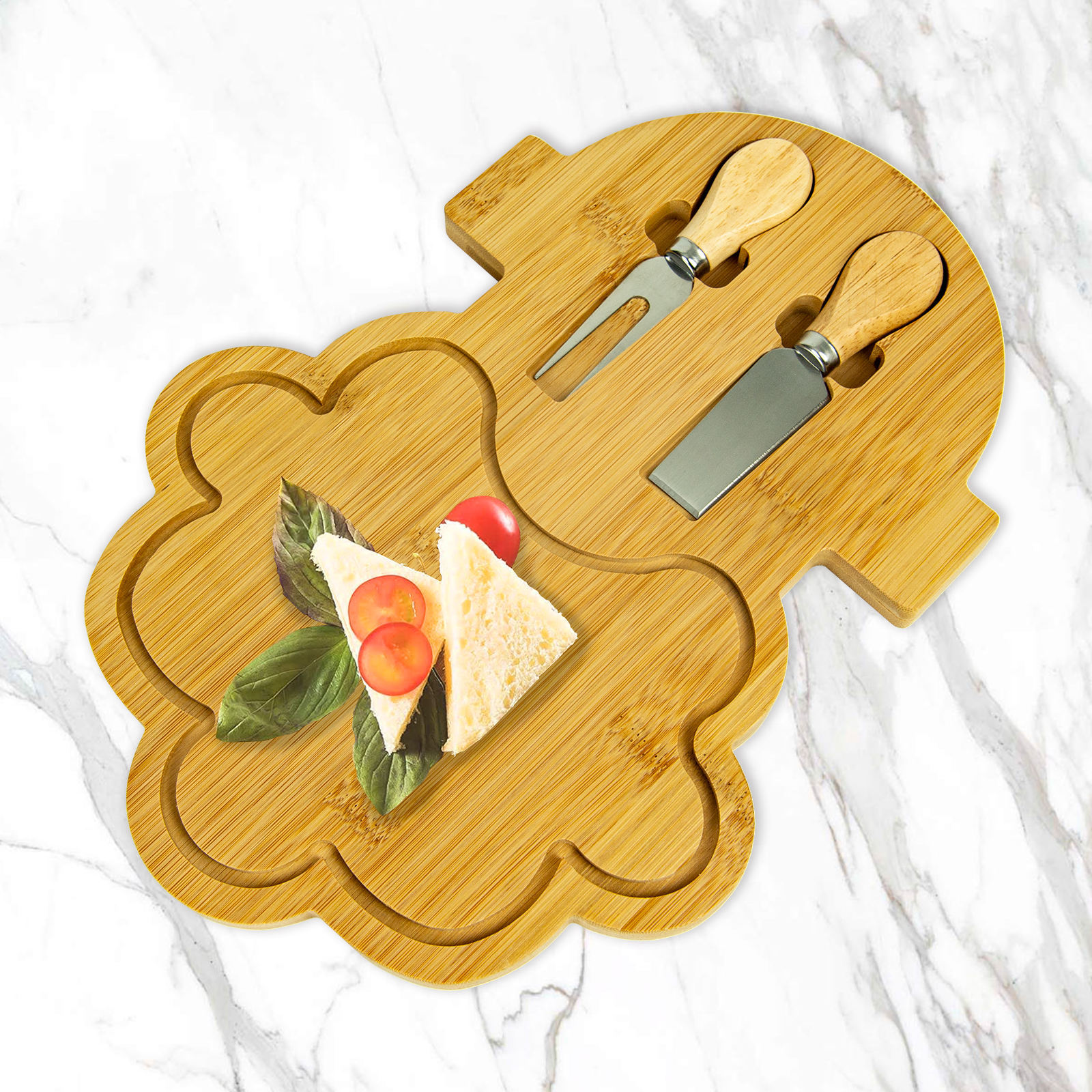 Tabla de cortar de bambú multifuncional con cuchillo y tenedor tabla de cocina doméstica creativa forma irregular bandeja de alimentos tabla de queso
