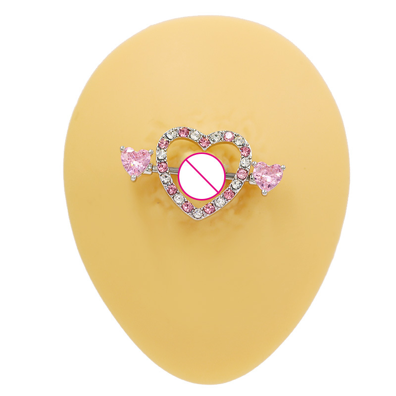 Gebai European And American Cross-border Series Set: Heart-shaped Pink Zircon Breast Ring, Niche Aesthetic Piercing_voghion.com