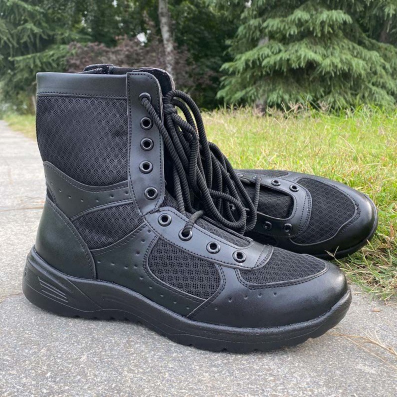 Nuevas botas de combate de malla marrón de verano transpirables ultraligeras para hombres con cremallera resistente al desgaste de alta altura contra pinchazo en el desierto