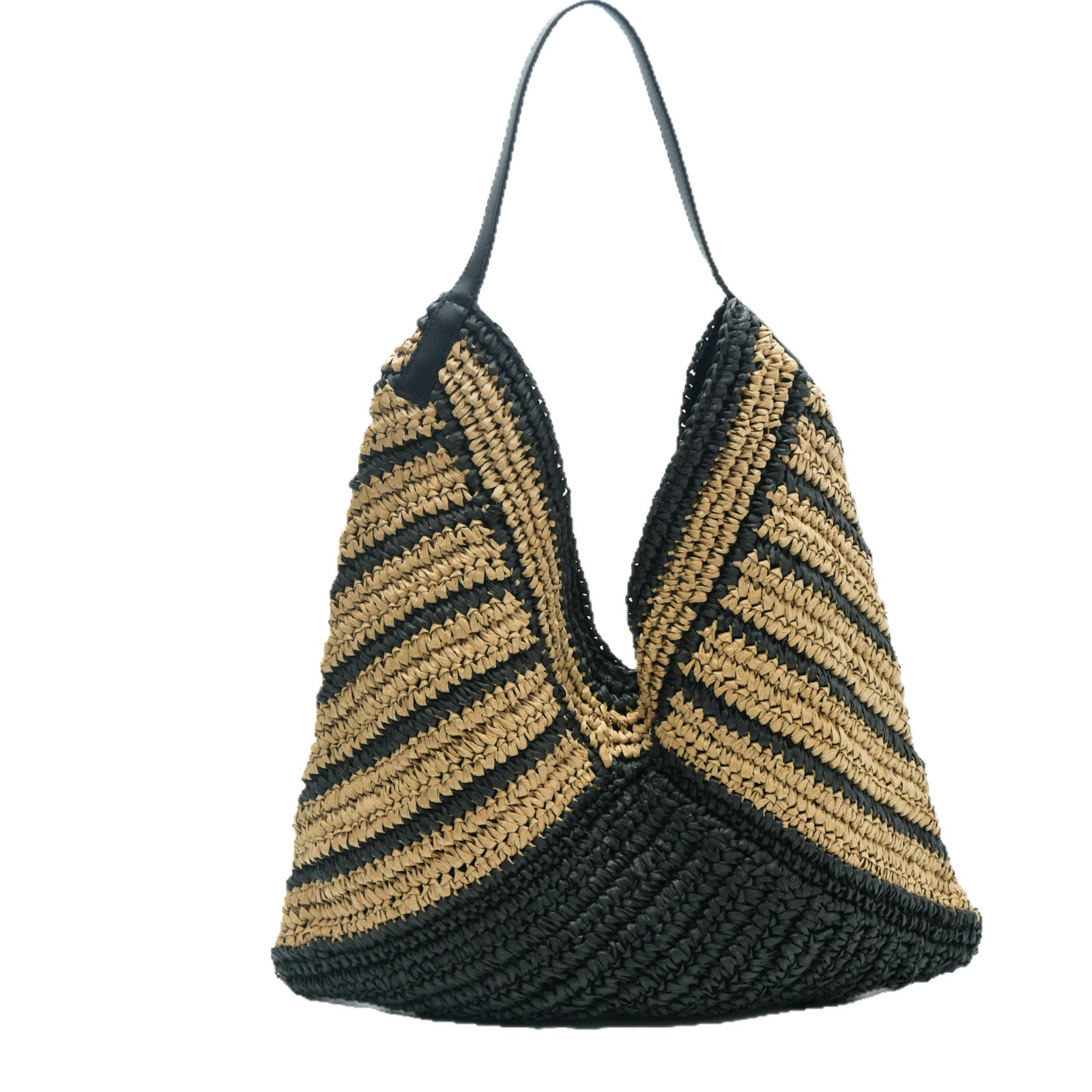Bolsa de paja a rayas, bolsa de tejido a mano de alta calidad, bolsa de gran capacidad, bolsa de vacaciones, bolsa de playa, bolsa de viaje para mujeres