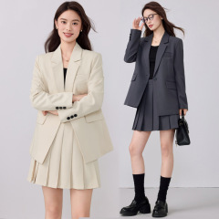 大学生面试正装女套装职业气质通勤职场工作服小个子灰色西装外套