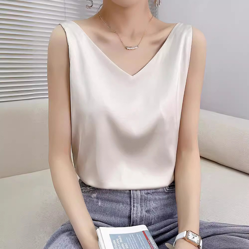 Summer Camisole Women's Inner Wear with Suit Satin Silk Sleeveless Top Ice Silk Bottoming Imitation Mulberry Silk Outer Wear