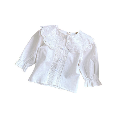 Girls' Lace Collar Shirt Spring and Autumn Korean-style Children's Long-sleeved Base Shirt Baby Blouse