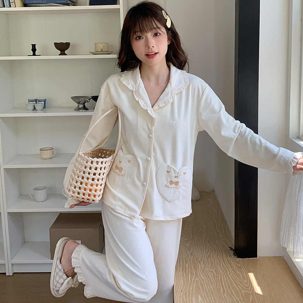 대박 고품질 잠옷 여자 섬 융 가을 겨울 카디건 부드러운 긴 소매 긴 바지