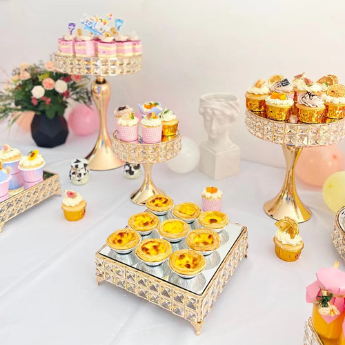UG73 European dessert table display stand decoration cake snacks round crystal tray table metal iron dessert