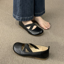 黑色玛丽珍鞋女鞋子2023年春秋新款圆头软平底一脚蹬法式芭蕾单鞋