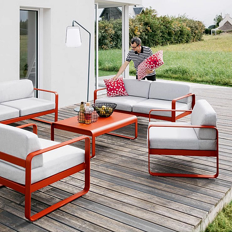 Sofá al aire libre aleación de aluminio al aire libre sala de sol jardín al aire libre impermeable protección solar macaron estilo muebles de jardín