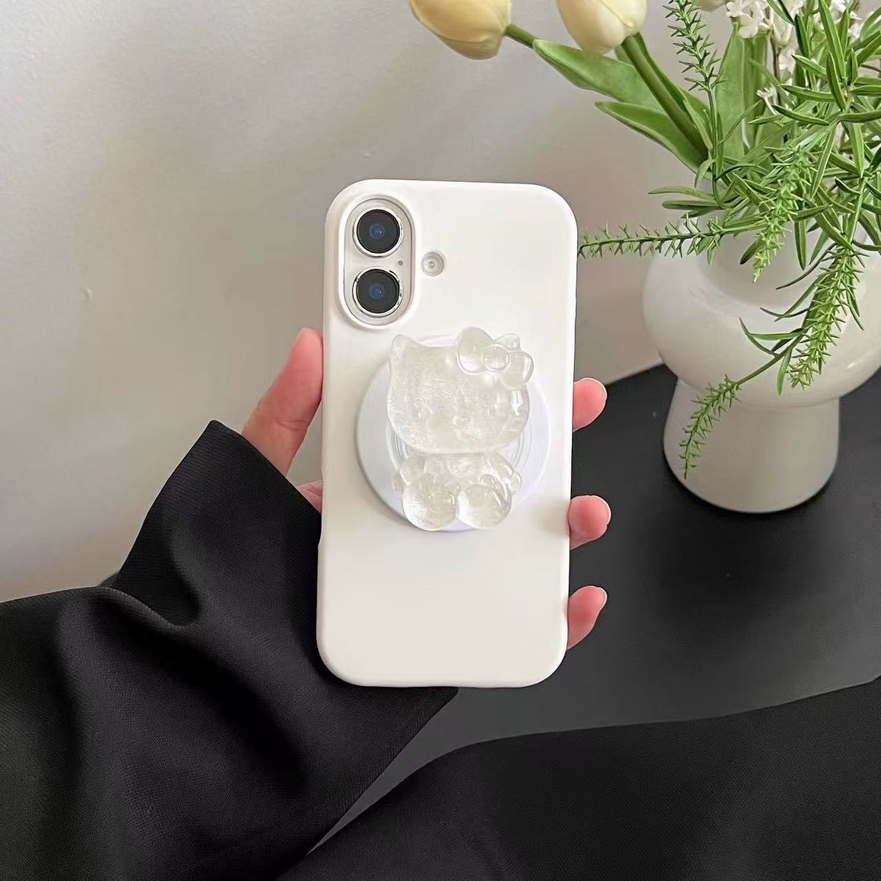 El soporte KT magnético de cristal de la niña es adecuado para Apple 15ProMax/16 caja del teléfono iPhone 14 de color sólido 13