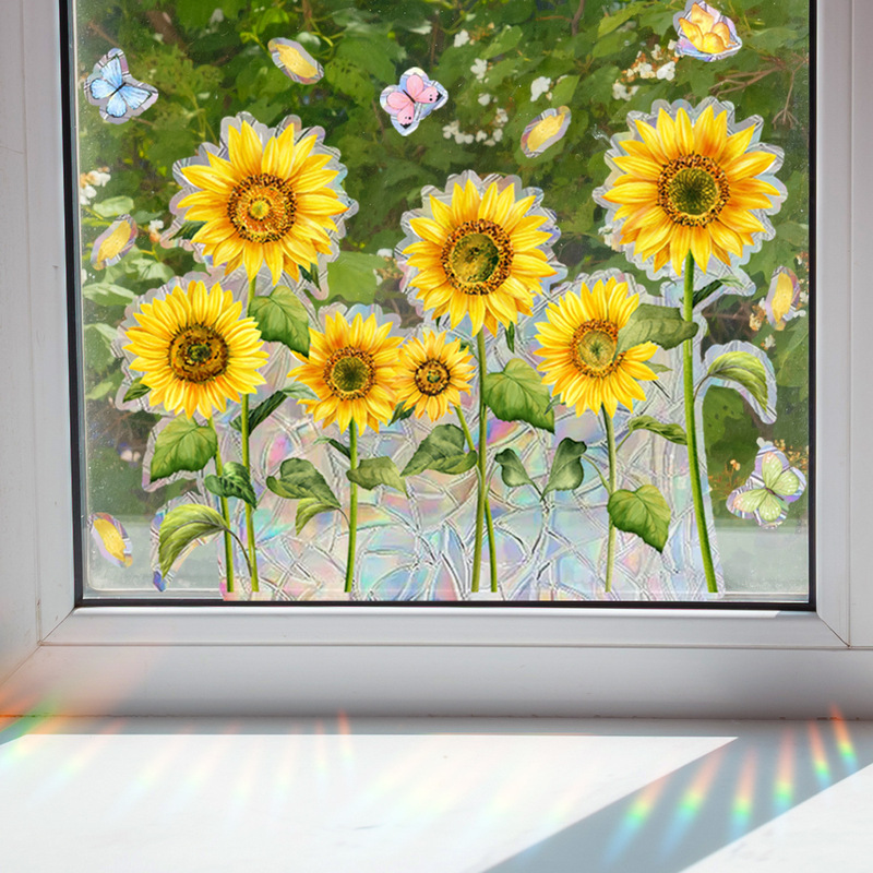 Xc8001 Sunflower Butterfly Sunlight Colorful Electrostatic Window Sticker Privacy Protection Translucent Opaque Wall Sticker Can Be Cut