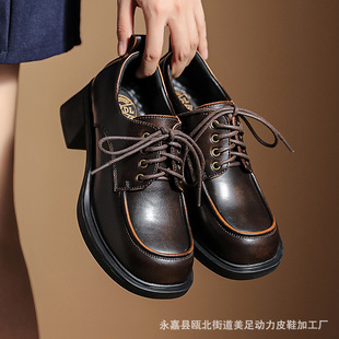 British style black leather shoes for women 2023 Autumn New lace-up chunky heel loafers jk uniform shoes
