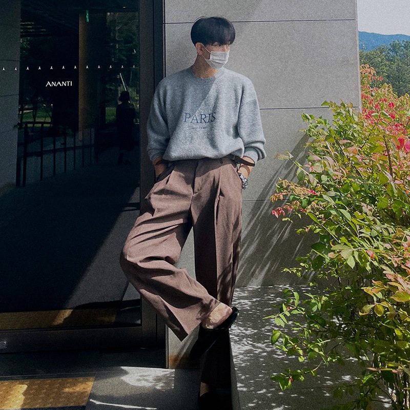 [Big Sale] Round Neck Sweater Men's Autumn and Winter Korean Style Loose Trbottomyy Long-Sleeved Knitted Bottoming Shirt Versatile Top Outer