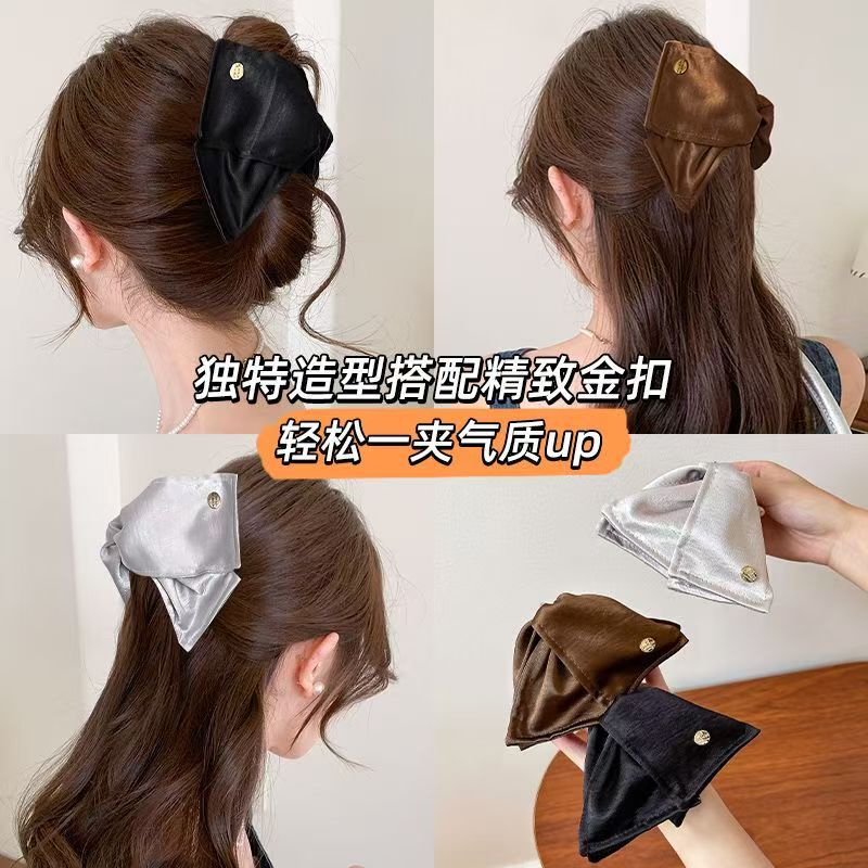 法式缎面金标三角抓夹女高级感2025新款后脑勺盘发夹子鲨鱼夹发饰|undefined
