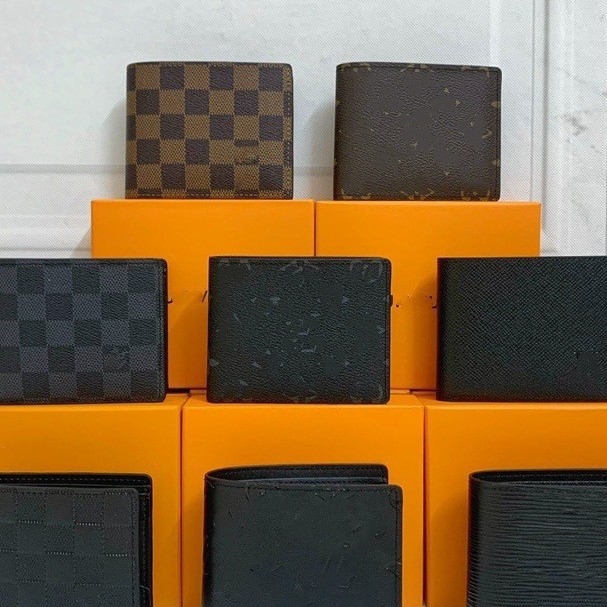 2026 New Model Genuine Leather Unisex Short Wallet Wholesale Multi-Pack Lv-Style Wallet High-Quality Foreign Trade Money Clip