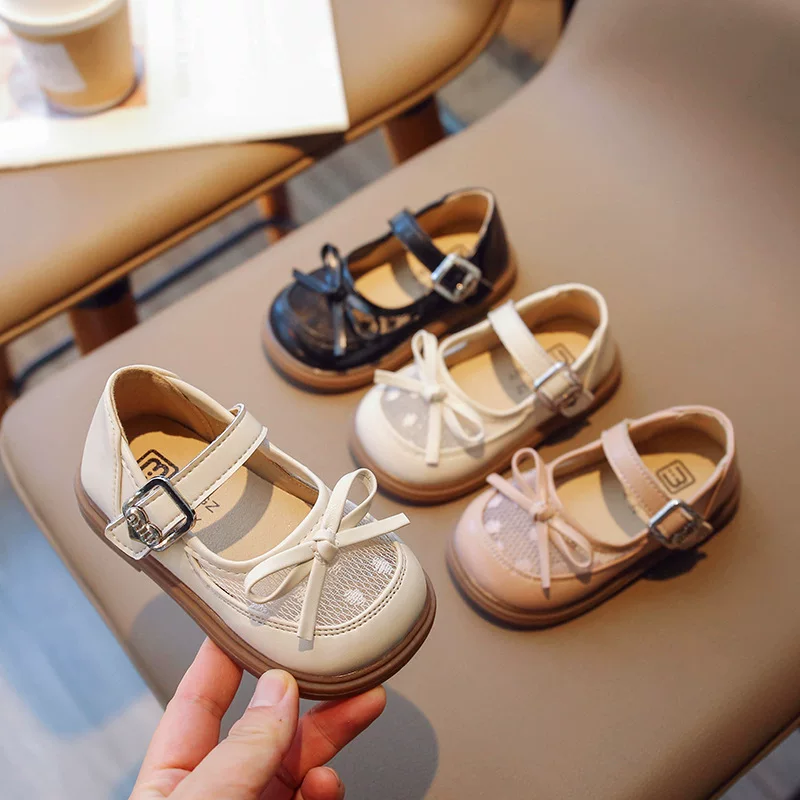Shoes for leather shoes, children's footwear with bow for princess, Korean style