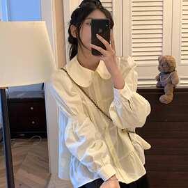 灯笼袖衬衫女装2026法式小众设计感宽松褶皱别致长袖上衣洛丽塔风