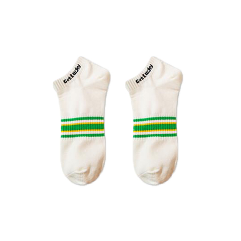보트 양말 흰색 양말 녹색 줄무늬