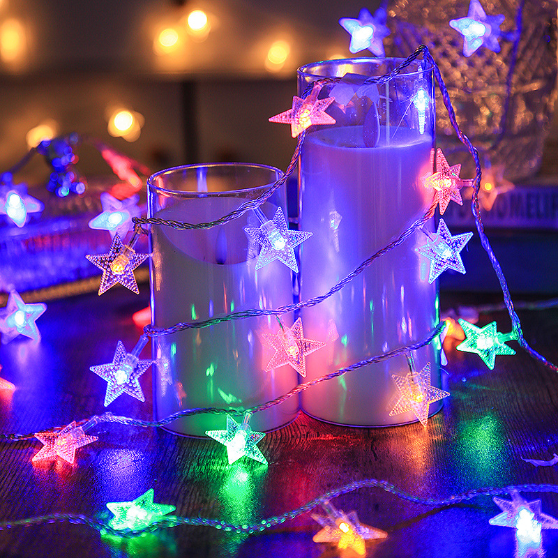 Luces LED de cadena con forma de estrella de cinco puntas, luces para exteriores, tienda de campaña, luces de ambiente, decoración navideña para patio, luces de cadena con forma de estrella