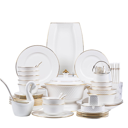 Diamond bone china tableware minimalist bowl and plate set Jingdezhen ceramic bowl and chopsticks set gift one-time delivery