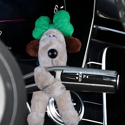 Cute Dog Plush Dolls, Sürətlər qutusu və əl tormozu başlıqları - green-knot-small-dog-huaibing-decoration