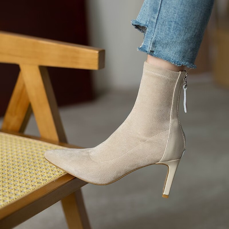 Slim Boots in Gentle Apricot Color with a Pointed Toe and Thin High Heels, Sock Boots, Ankle Boots, Stretchy Short Boots for Women Slim Boots in Gentle Apricot Color with a Pointed Toe and Thin High Heels, Sock Boots, Ankle Boots, Stretchy Short Boots for Women