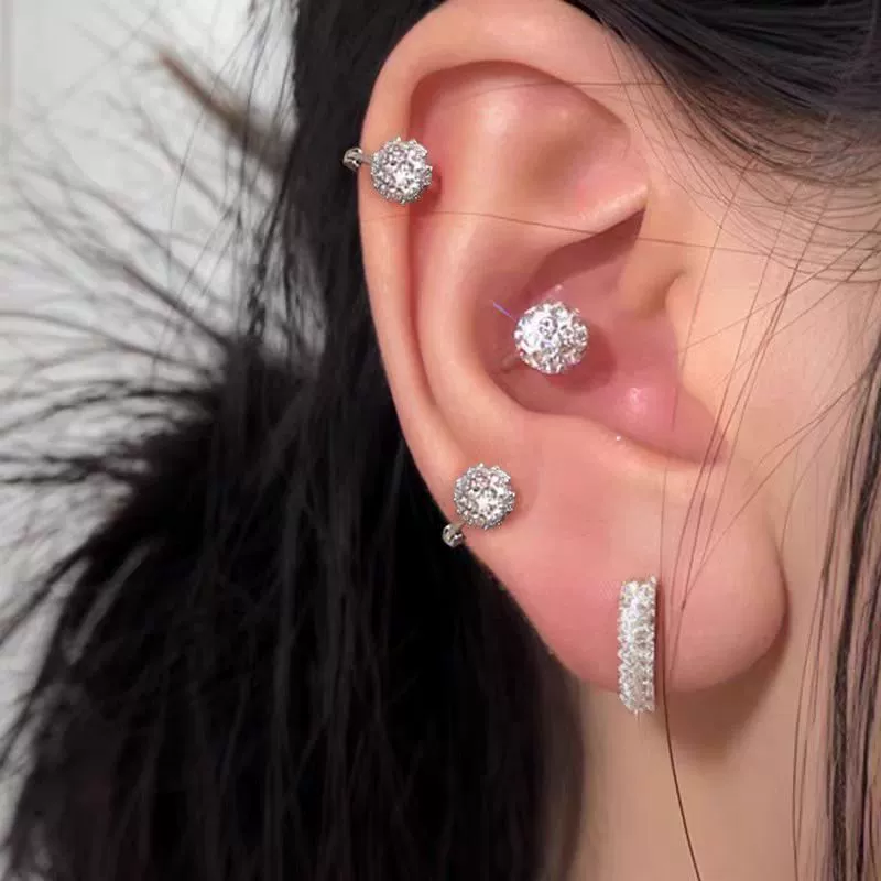 Universal earrings, silver 925 sample, diamond encrusted, high-quality style