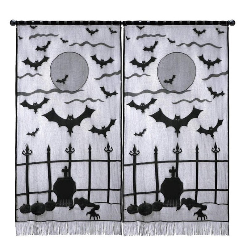 Crawling Little Ghost Festival Curtain Door Curtain Halloween Bat Door Curtain Halloween Black Lace Tassel Curtain Door Curtain