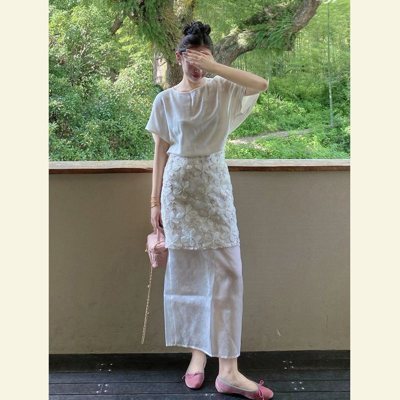 盛夏清纯白月光穿搭绝美巨好看富家千金小香风白色亚麻连衣裙套装|undefined