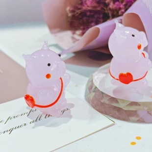 Cute Glass Pink Pig Backpack Fat Pig Ornaments Creative Glass Crafts Decoration Car Valentine's Day Gift