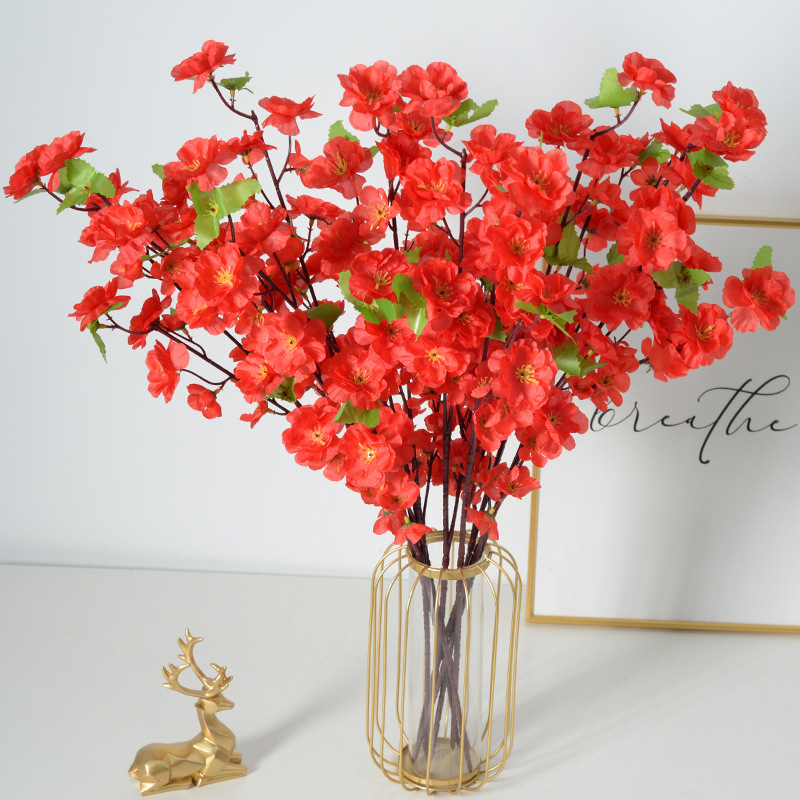 Flor corta flor de melocotón imitación flor de ciruela flor flor de cerezo flor decoración flor de seda boda flores falsas fábrica de flores de plástico al por mayor
