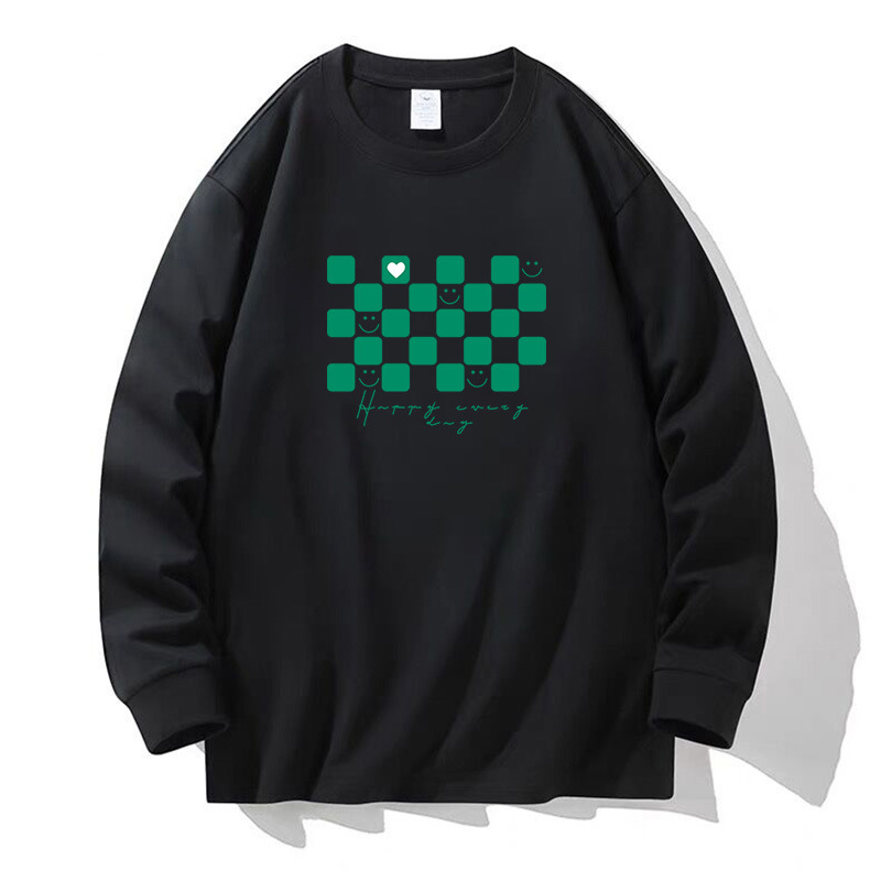 100% algodón pesado de alta calidad 230g de otoño camiseta de manga larga de cuello redondo negro camiseta de base suelta camiseta de mujer