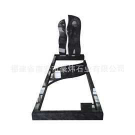 欧式德国墓碑石材 天然黑色花岗岩图片喷砂定制 陵园公墓专用墓碑