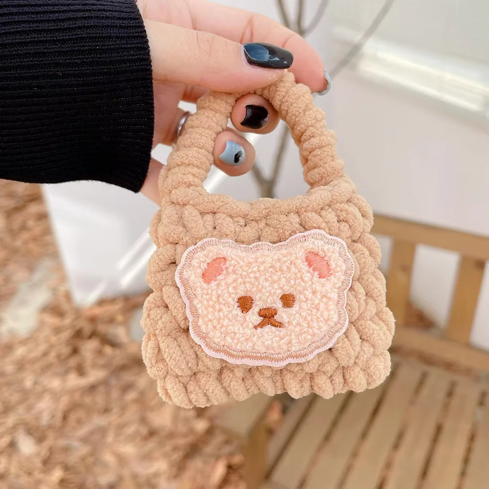 peluche lindo oso de punto auriculares bolsa de almacenamiento cubierta protector inns de dibujos animados peluche trenzado bolsa de cambio bolsa de llaves